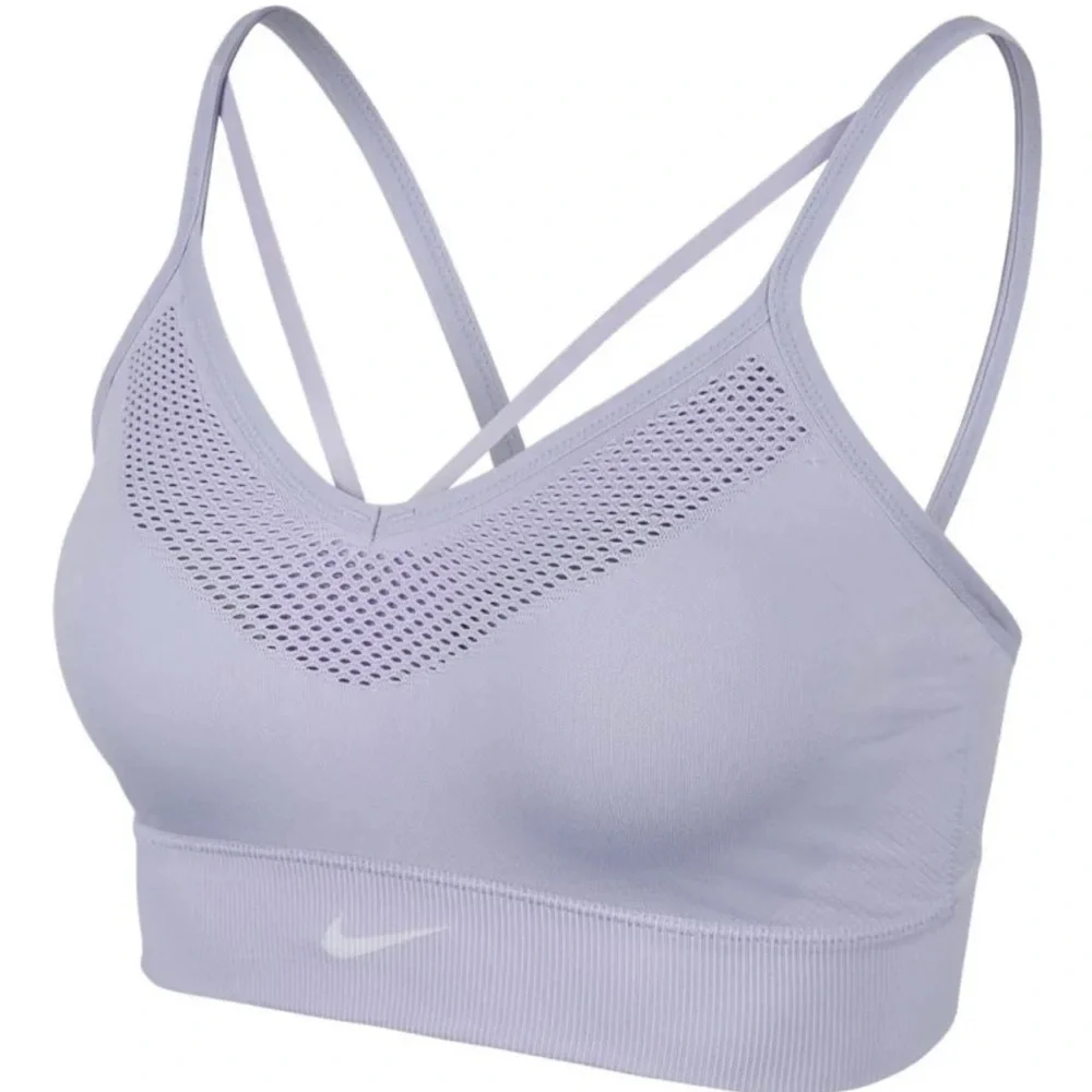 Nike Sports Bra Seamless Light Impact Yoga Pilates Lounge Lavender Purple Dawn